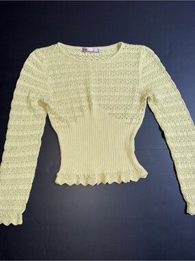 Yellow Green Knit Long Sleeve Fitted Top Size Small